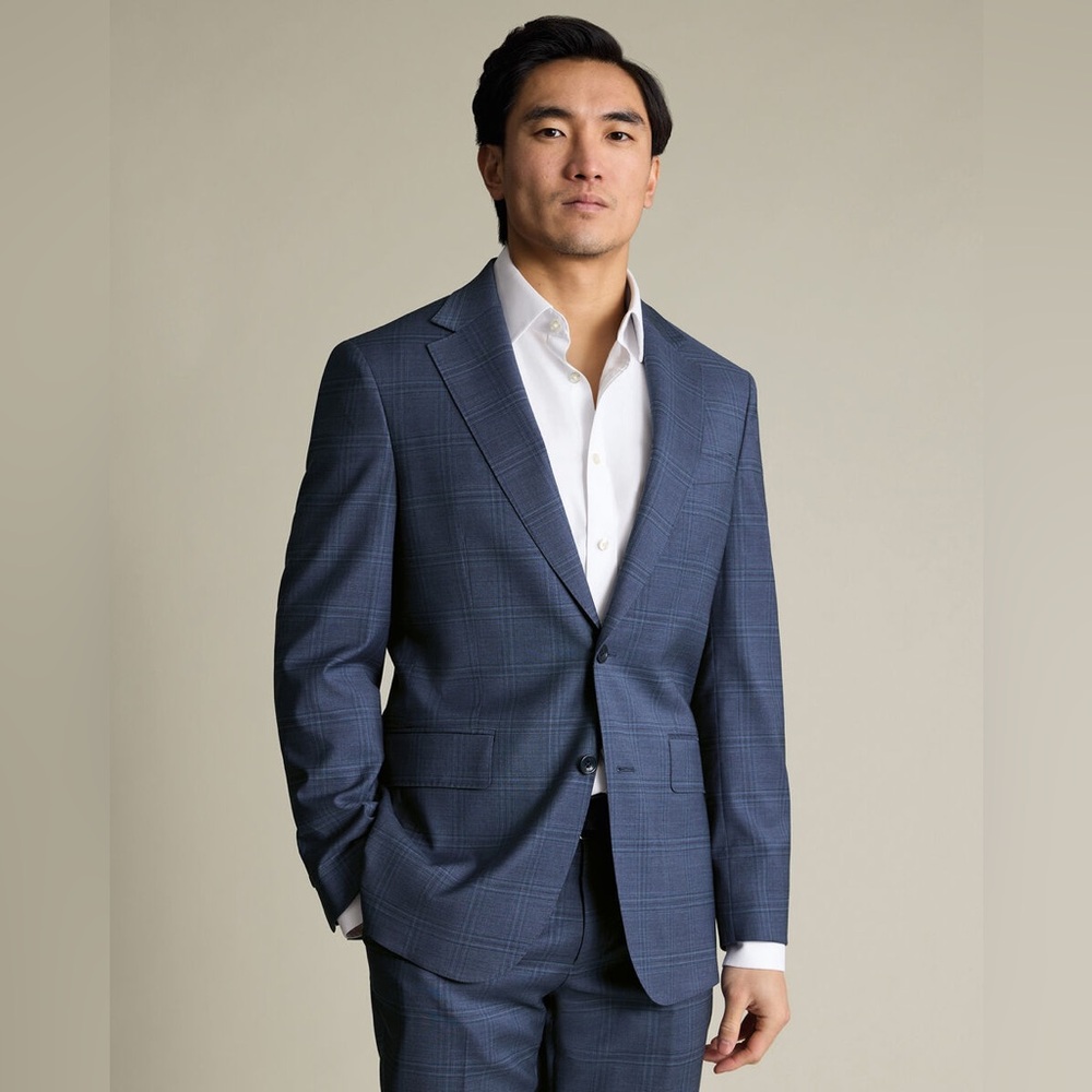 steel blue check slim fit, ultimate performance suit, jacket, Charles tyrwhitt
